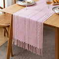 Rustic bohemian table runner braided with fringes - 35X120cm 1pc