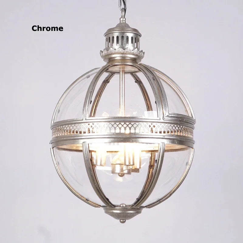 Retro spherical chandelier in iron and glossy glass - Chrome / Diameter 30cm / Warm Light