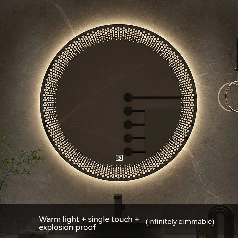 LED round mirror with adjustable backlight and intelligent anti-fog - Touche unique chaude