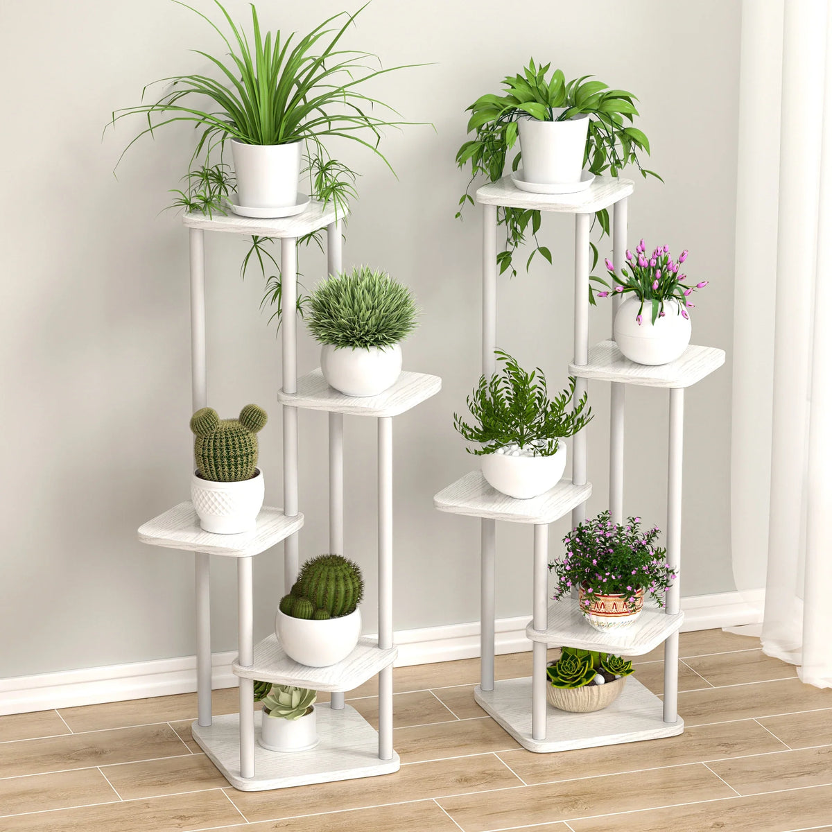 Wooden support for plants and flowers on several levels