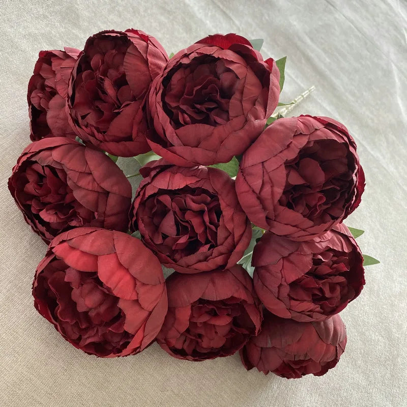 Timeless Artificial Peony Bouquet for Weddings - Dark Autumn Red