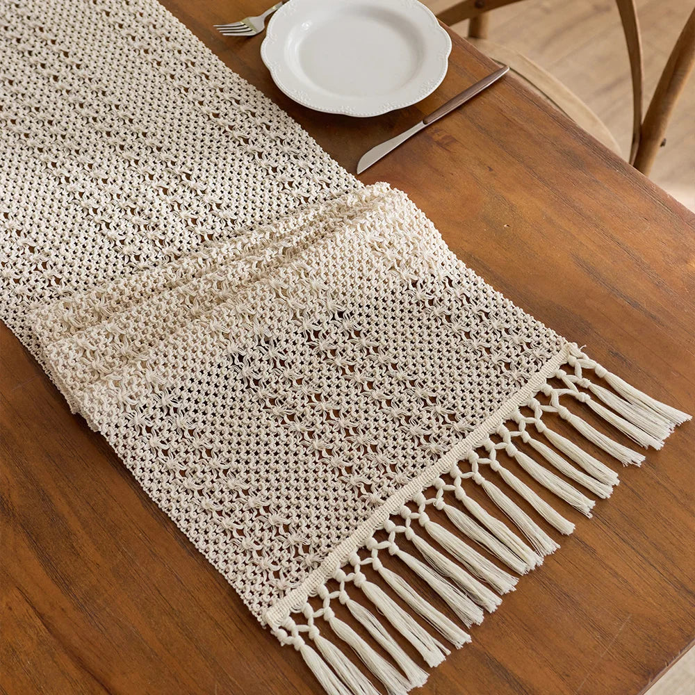 Refined Bohemian Woven Table Runner with Pom-Poms - 30x50cm