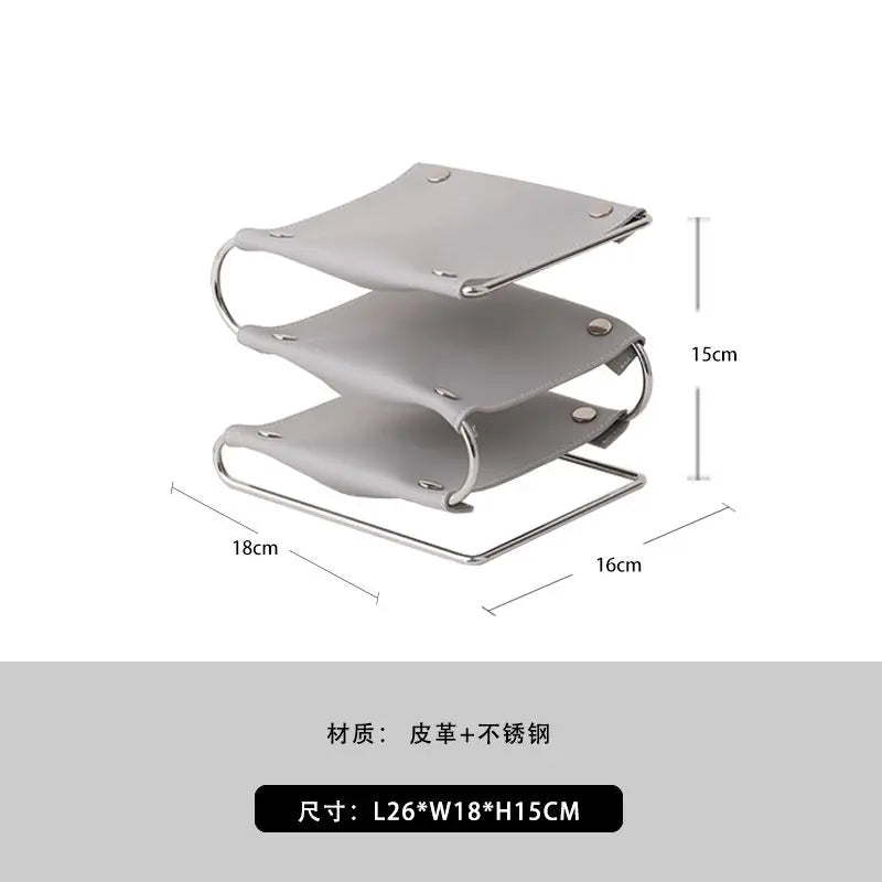 Multifunction storage holder in leather and stainless steel - Gray