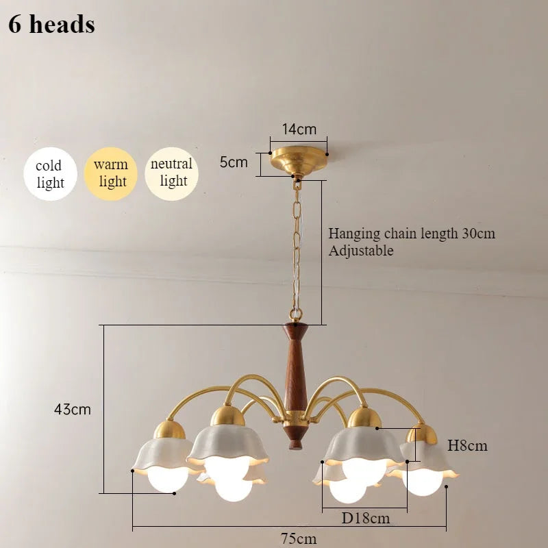 Modern chandelier in ceramic flower for contemporary interior - 6 Heads / Warm Light 3000K