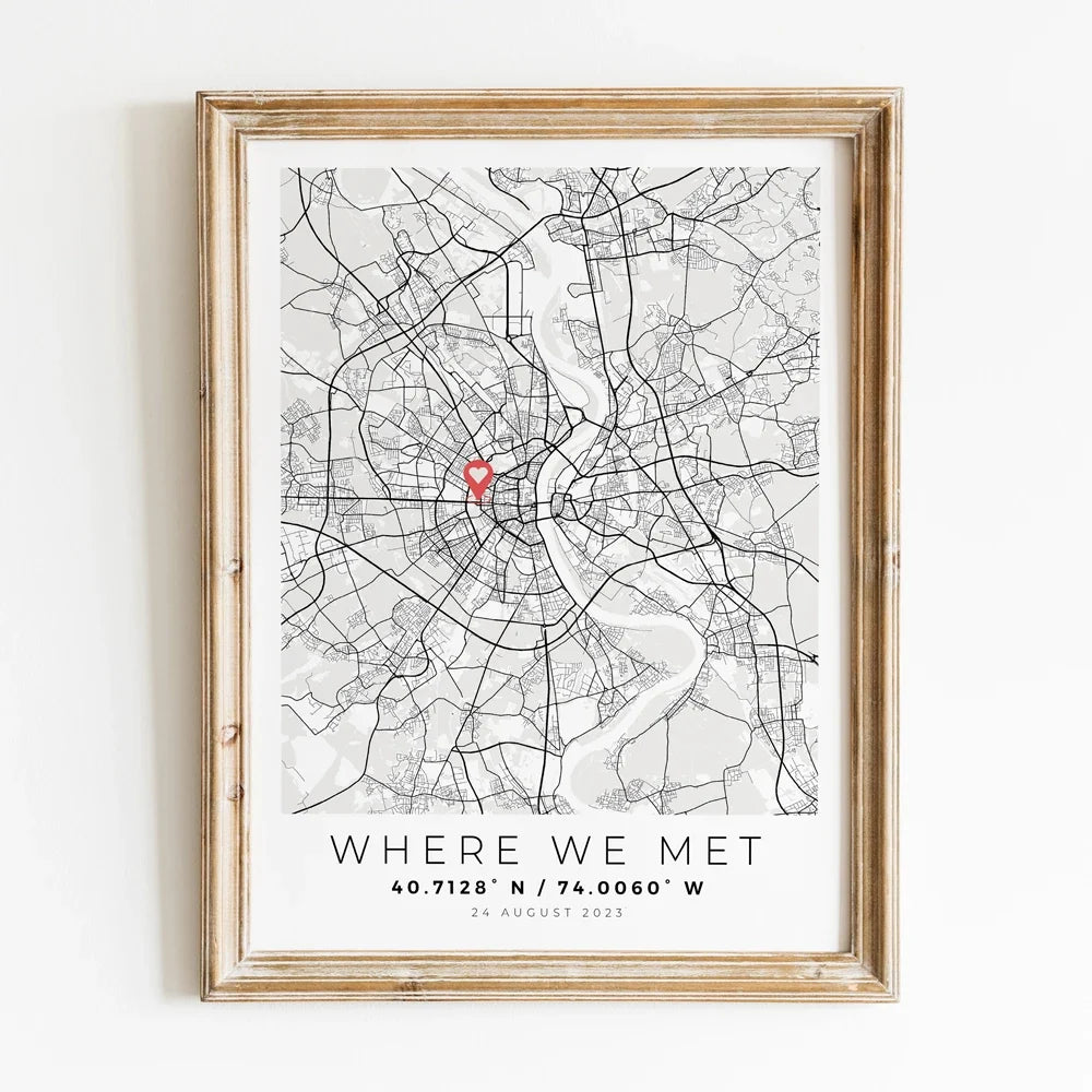 Personalized City Map Romantic Gift, Timeless Memory Design - G1093-Style2 / 40x60cm Unframed