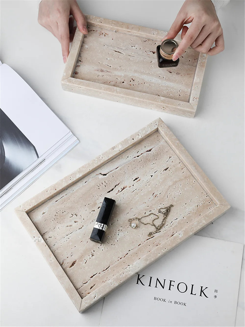 Minimalist marble tray for candles and jewelry - view 3