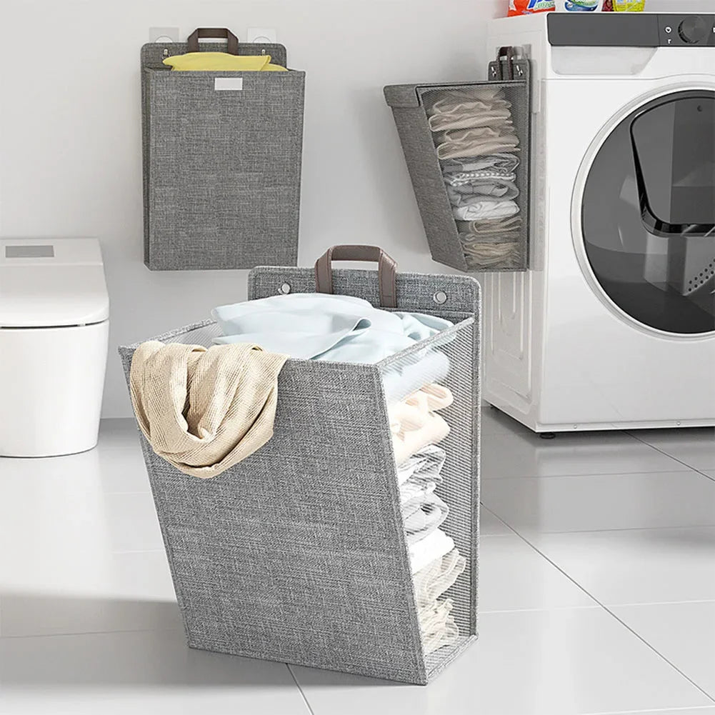 Multifunctional wall adhesive foldable cloth basket for clothing - view 5