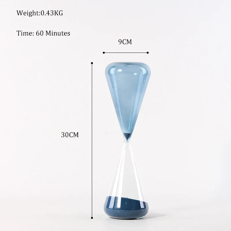 Modern glass hourglass for decoration and office - Large Blue
