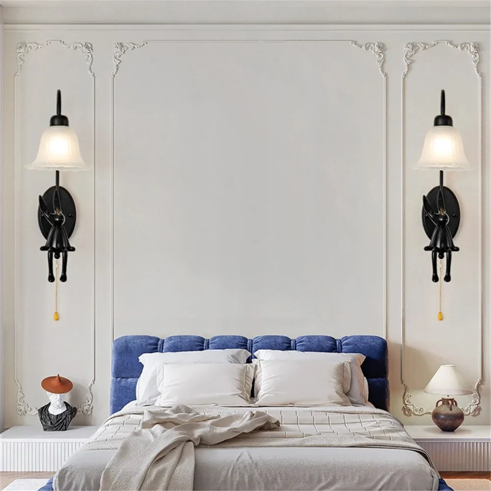 Black glass retro wall sconce with pull-out switch - view 5