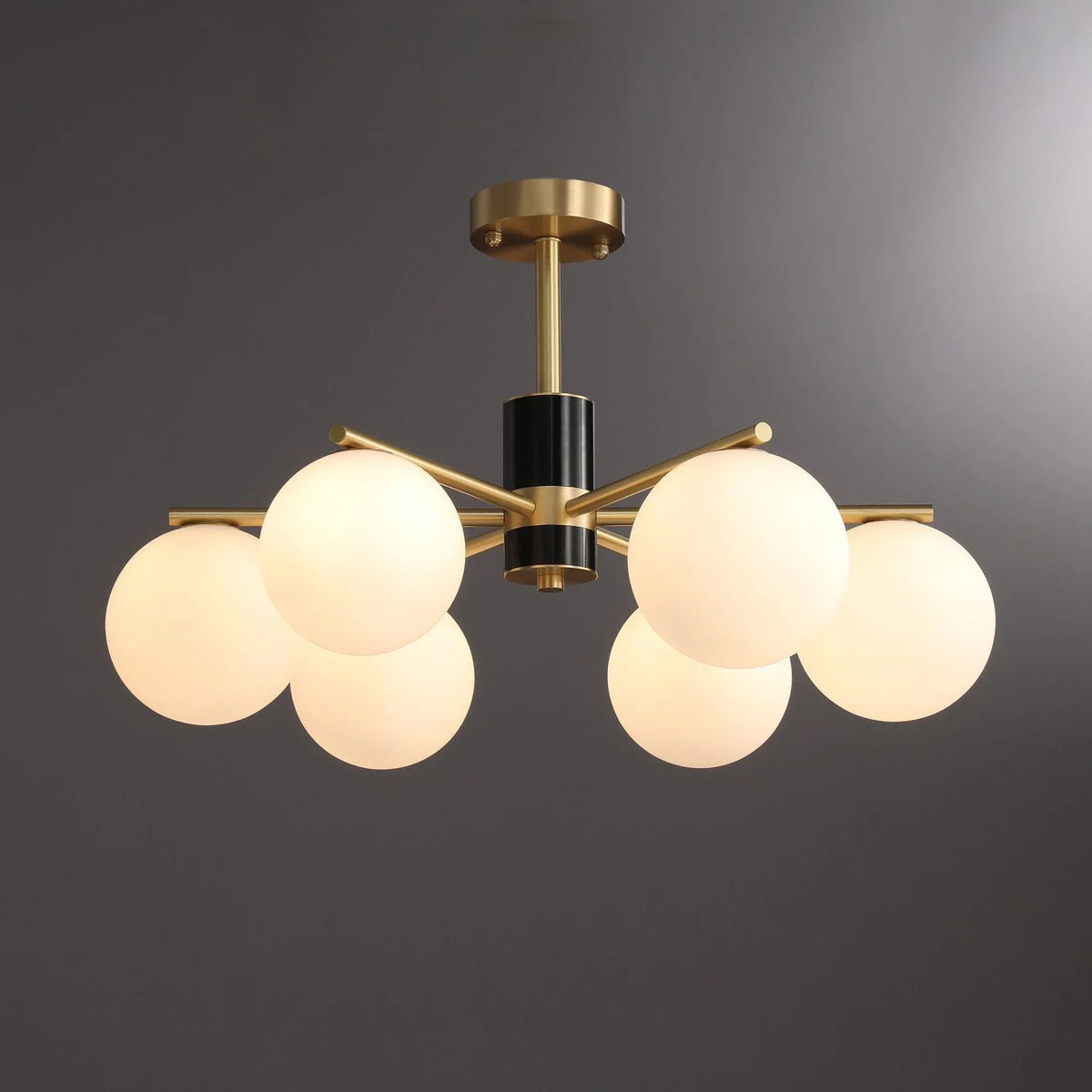 Nordic luxury pendant light in gold copper with white glass balls - view 3