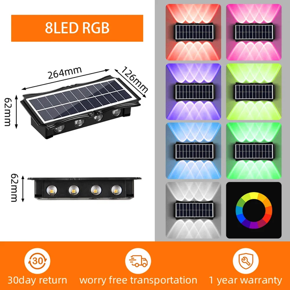 Waterproof solar wall sconce for decorative exterior lighting - RGB 8LED / 3PCS