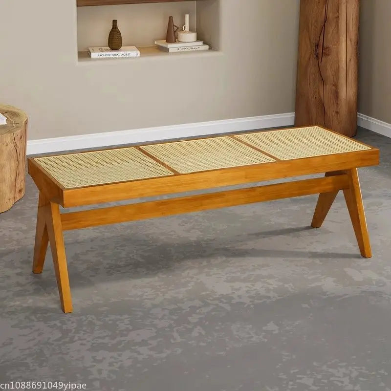 Bench in solid rattan chair long and retro ottoman versatile - view 2