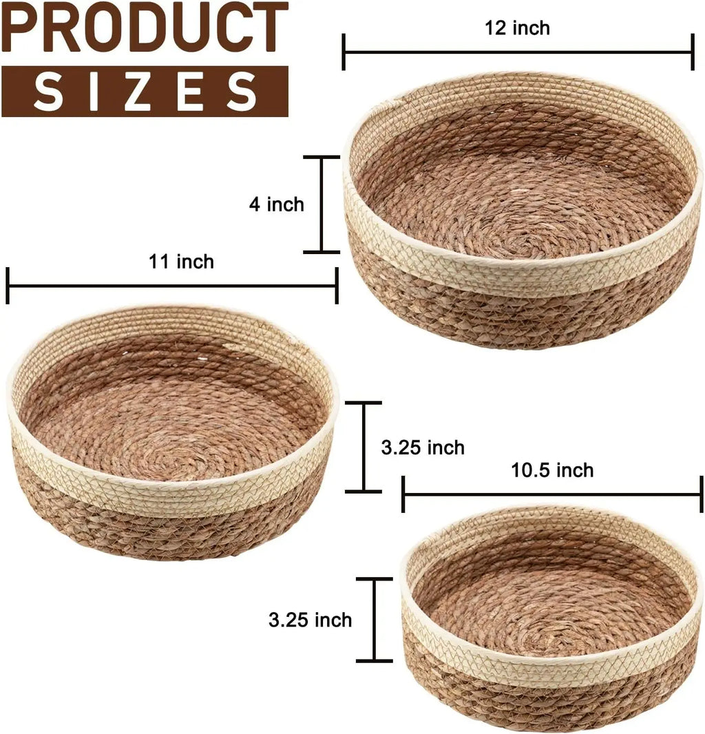 3 Size Woven Storage Basket, Organize Straw Cosmetics Storage Basket, Snack Food Storage Table Basket Made of Cattail Material - view 2