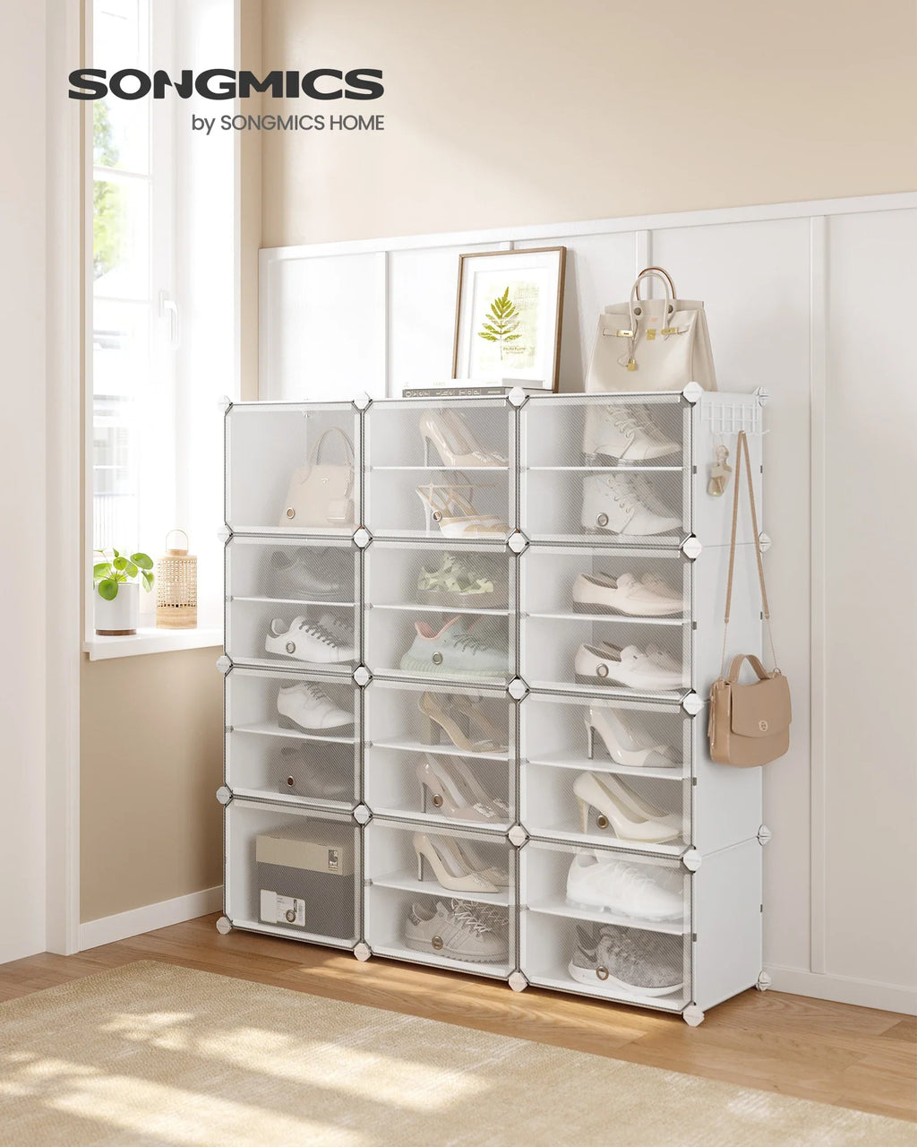 SONGMICS Shoe shelf 12 compartments, Storage shelf Modular, 30 x 40 x 30 cm compartment, White