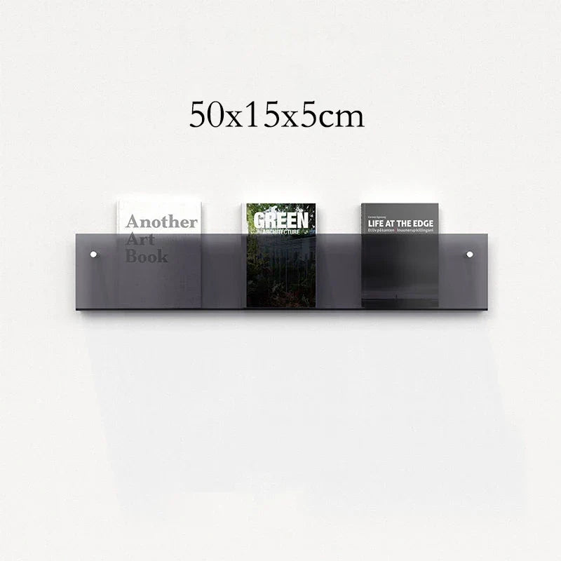 Floating acrylic wall shelf with magazine holder and literature organizer - 50cm 5mm Thick 9