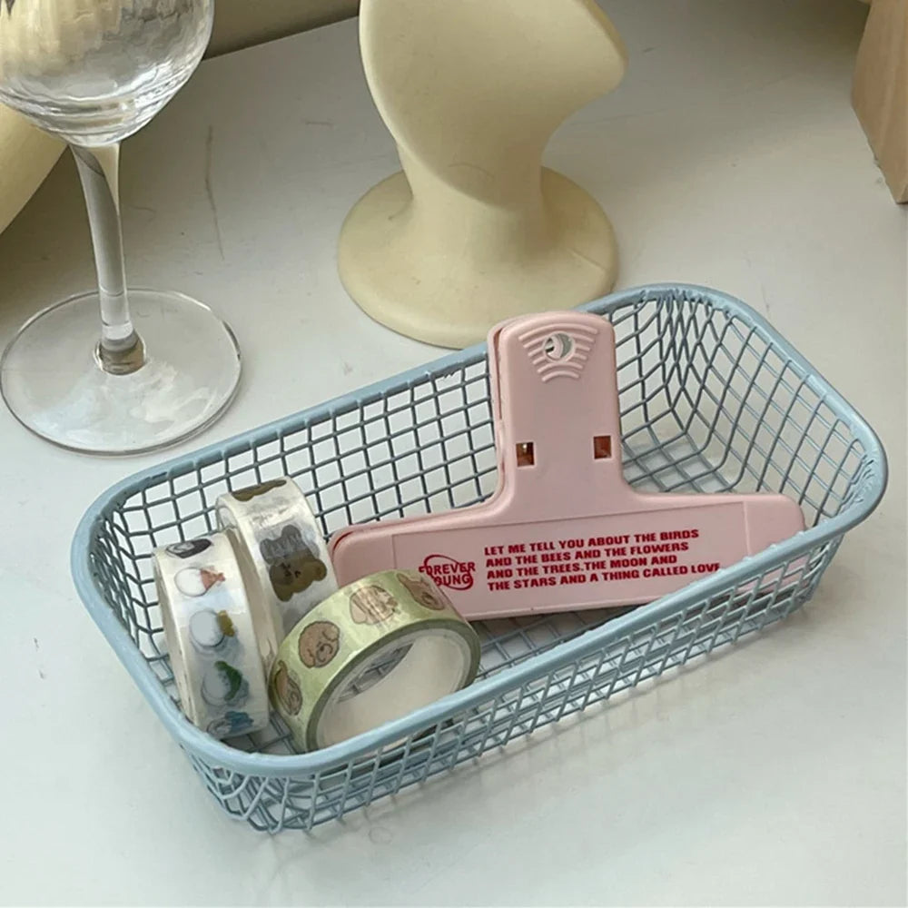 Metal storage basket for desktop and makeup - Blue