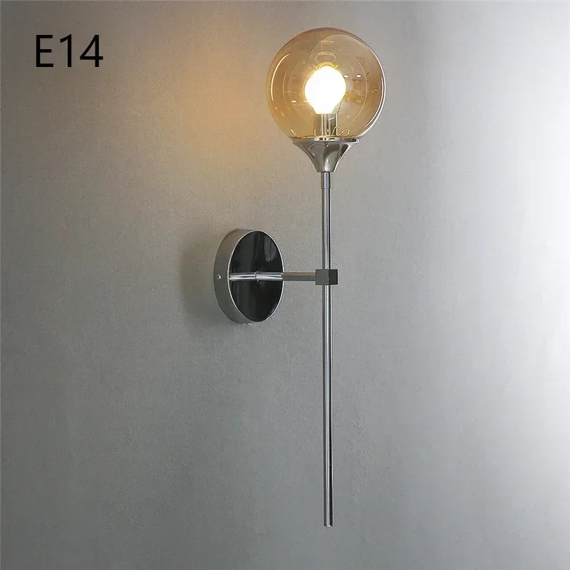 Modern wall sconce in glass and chrome gold for interior decoration - A Chrome Amber / Glass Ball 15cm / No Bulb