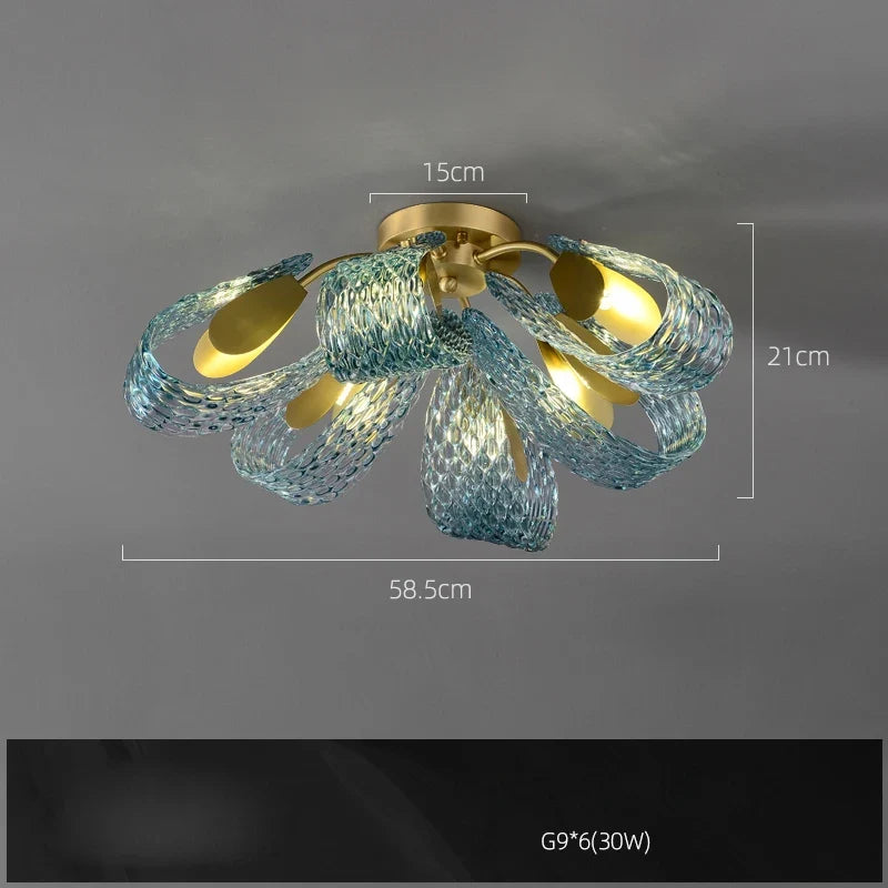 Hanging chandelier in glass crystal modern lighting for interior - Warm light / 6 light ceiling lamp
