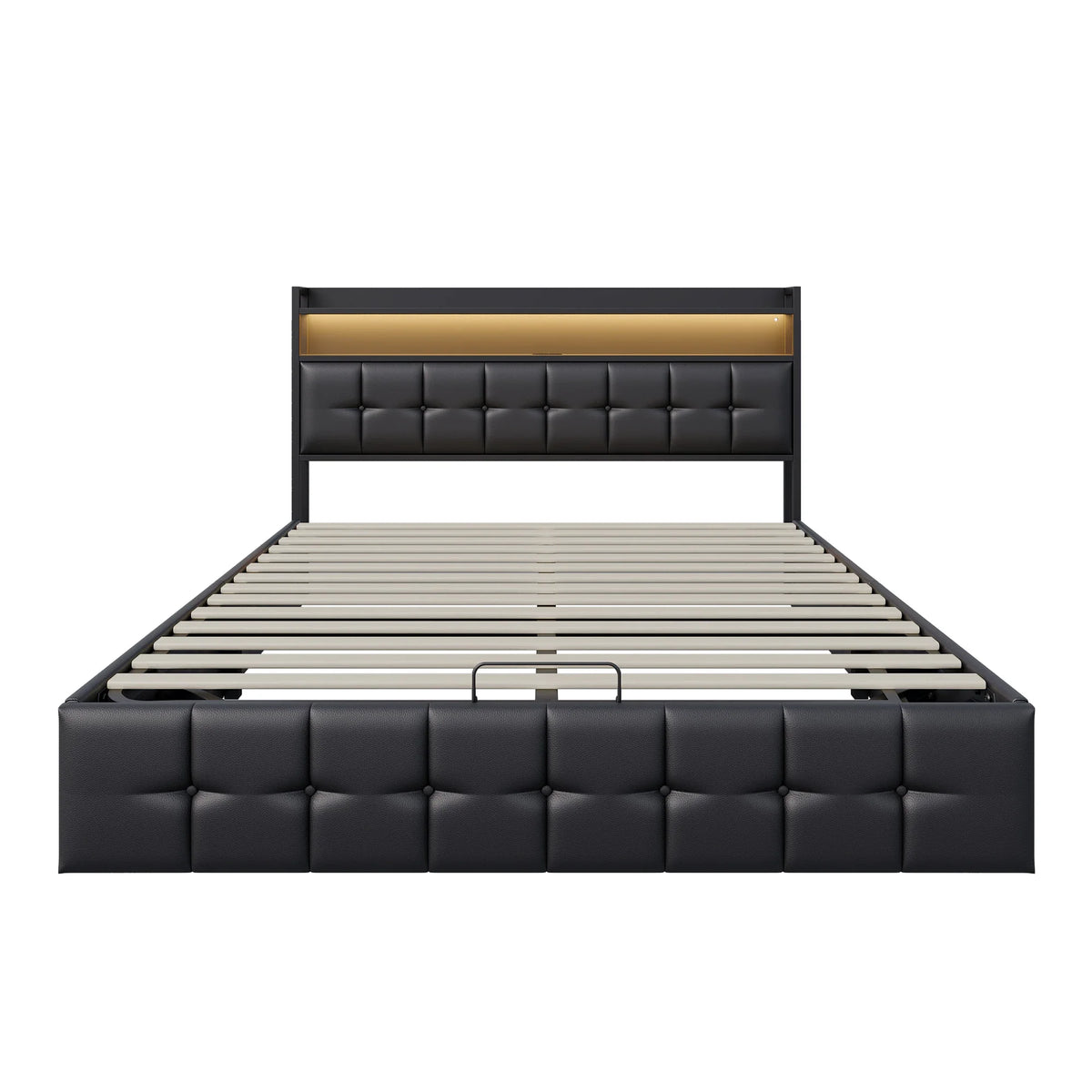 Storage Bed,Upholstered Bed 140/160x200cm,Headboard with LED Lighting and Charging USB,Double Bed with Storage Space,No mattress - black / 140x200cm