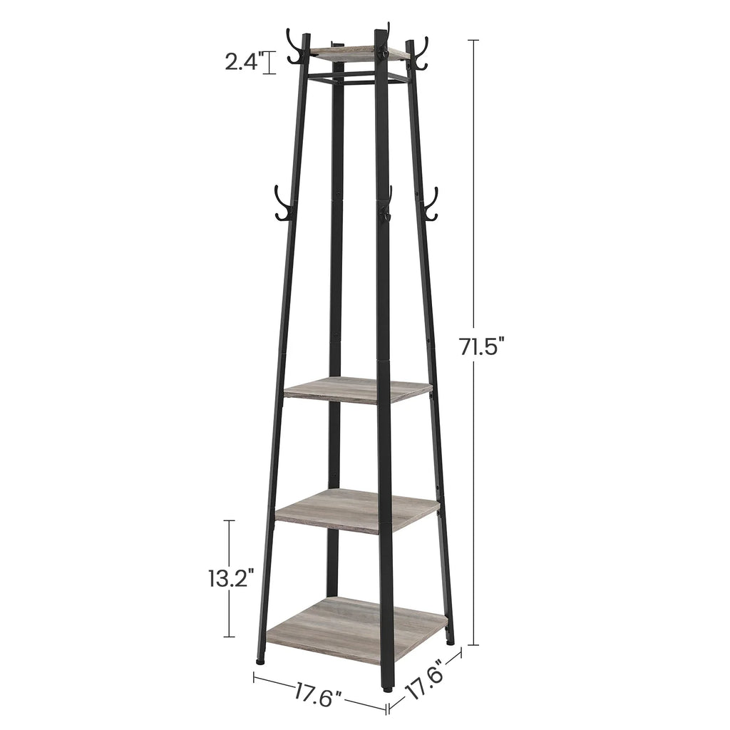 VASAGLE Coat Rack, Cloakroom, Clothes Rack with 3 Tier Shelf, Hooks and Rails, Steel Frame, Industrial Style - view 2
