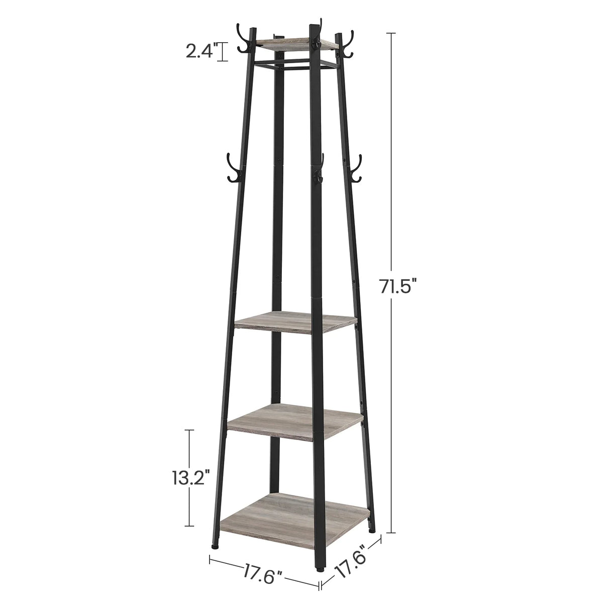 VASAGLE Coat Rack, Cloakroom, Clothes Rack with 3 Tier Shelf, Hooks and Rails, Steel Frame, Industrial Style - view 2