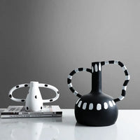 Black And White Polka Dot Double Ear Vase Decoration, Cave Style Homestay Sample Board Room Minimalist Flower Set