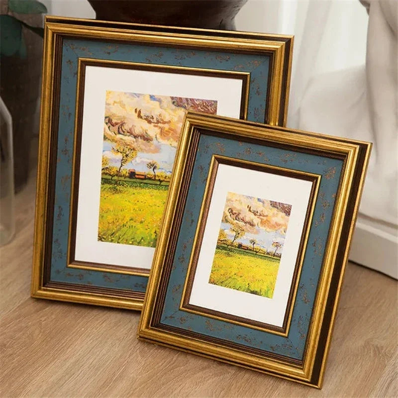 American retro photo frame with golden border for interior decoration - view 3
