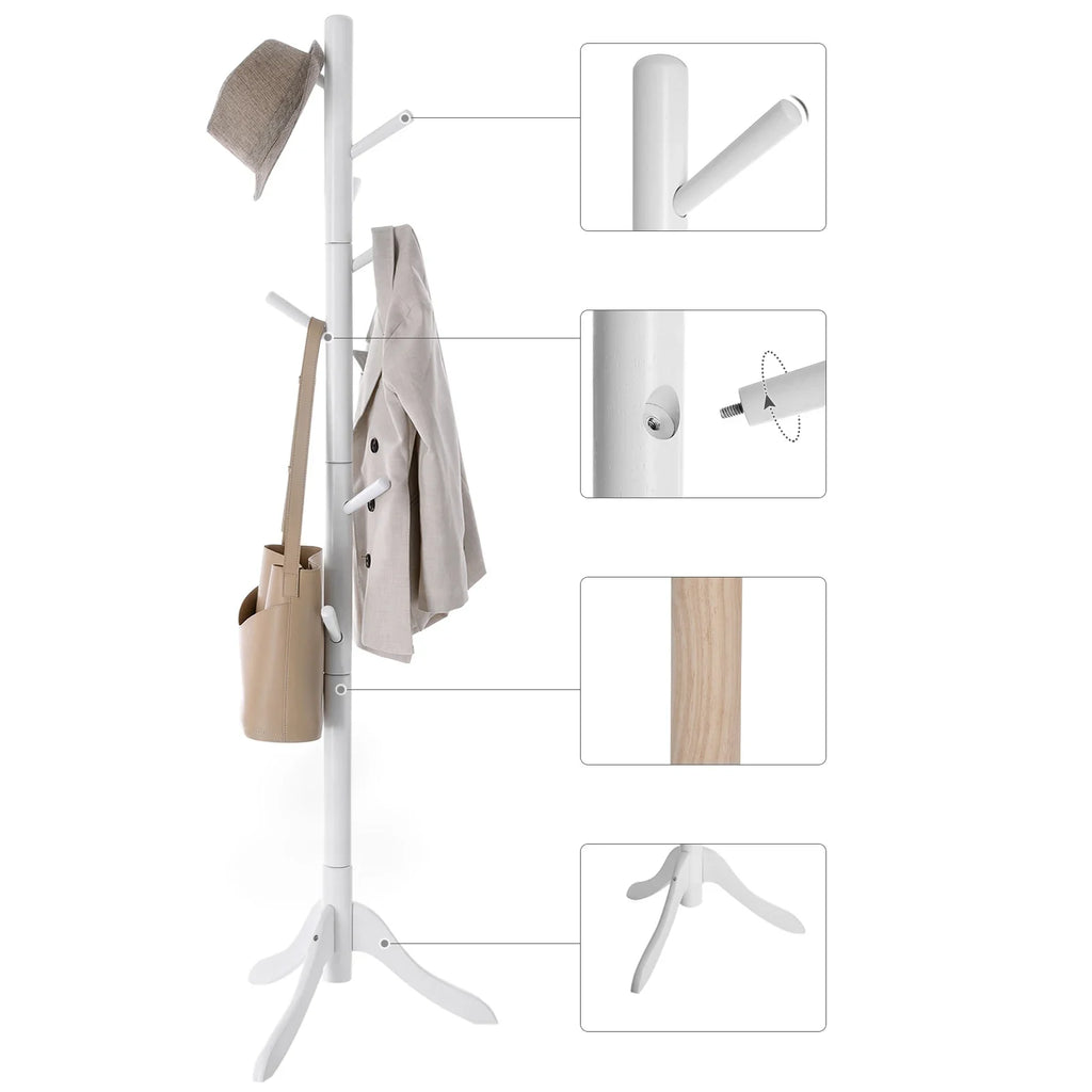 White Tree-Shaped Wooden Coat Rack with 8 Hooks and 3 Heights - view 3