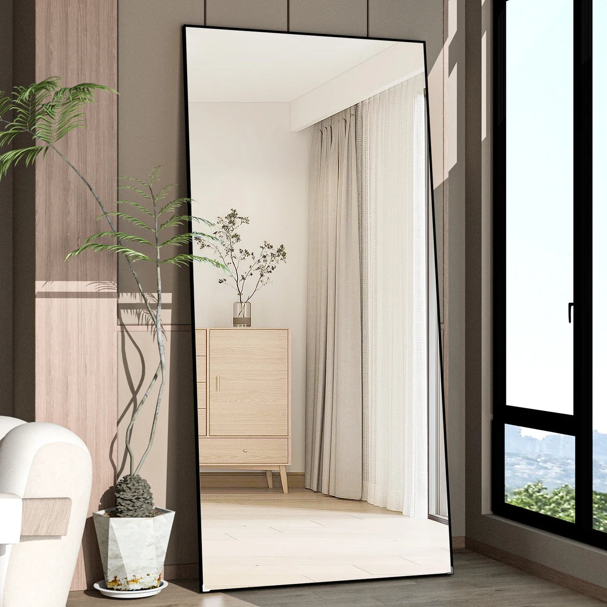 CASSILANDO Full Length Mirror 65" * 24 ", Floor Standing Mirror,  Black Metal Frame Mirror， Full Body Mirror - view 4