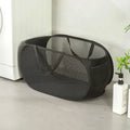 Durable Collapsible Laundry Basket, Mesh Pop Up Laundry Hamper With Side Pocket, Foldable Clothes Storage Hamper With Reinforced - Black