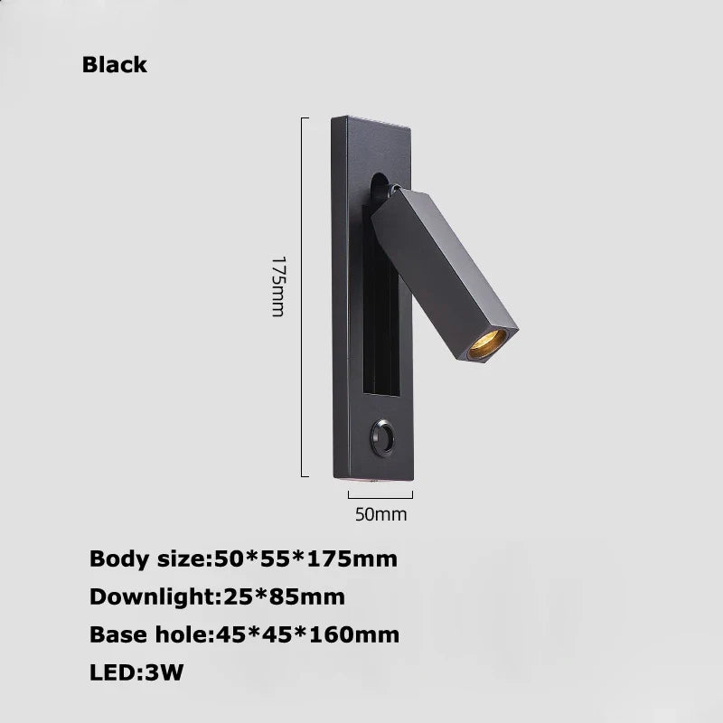 Black Brass Rectangular LED Wall Sconce with USB Port - Neutral light / black