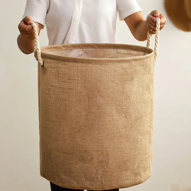 Foldable cotton linen basket and high capacity linen for clothes and toys - view 4