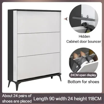 Modern luxury minimalist shoe cabinets ultra-thin furniture organizer - White 90X24X118CM