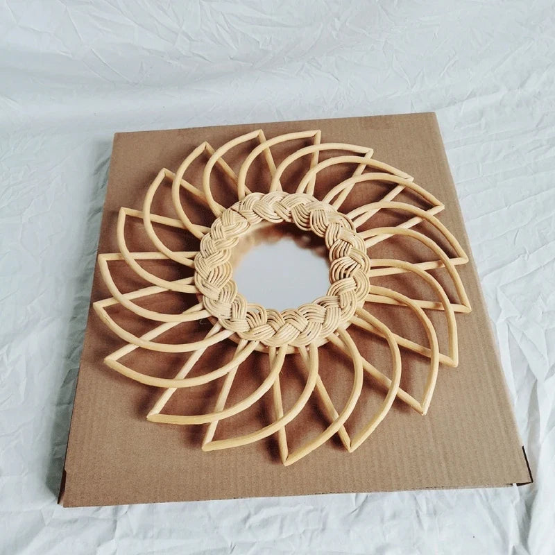 Round mirror in rattan artistic decoration wall innovative - view 3