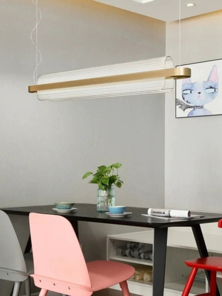 Long minimalist chandelier for coffee restaurant or creative office - view 3