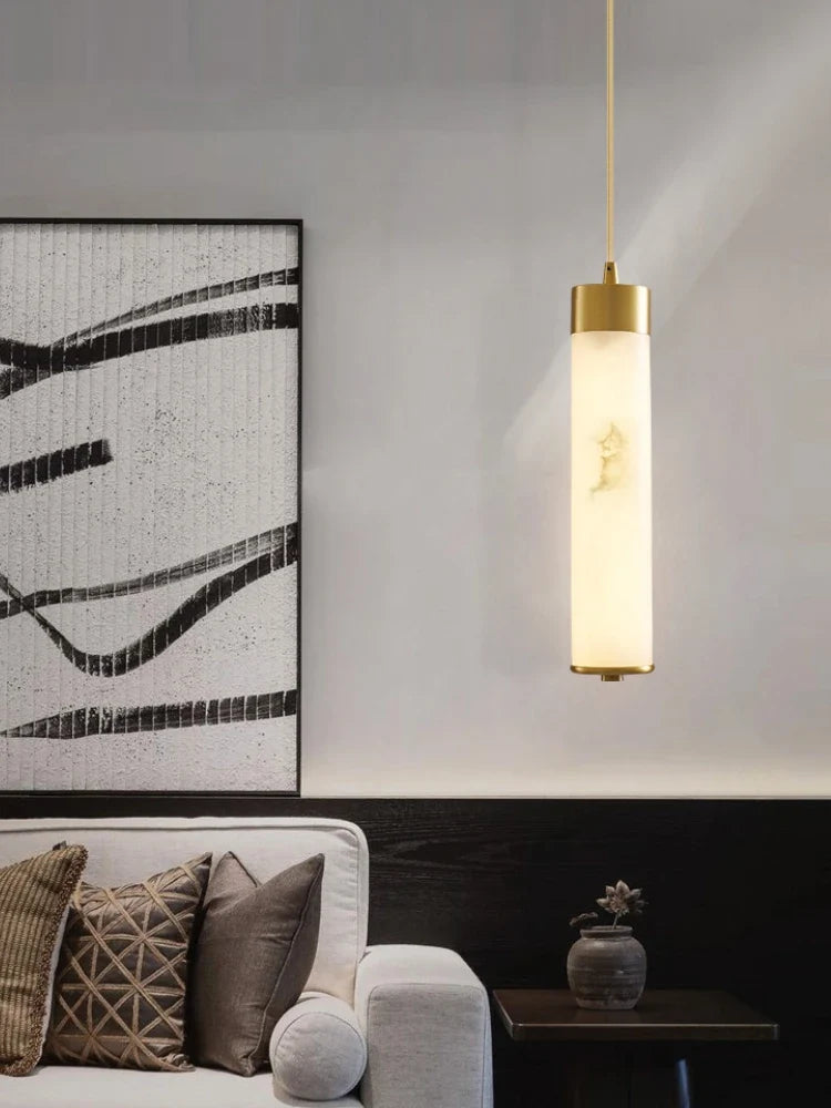 Natural marble and copper chandelier for modern minimalist decoration