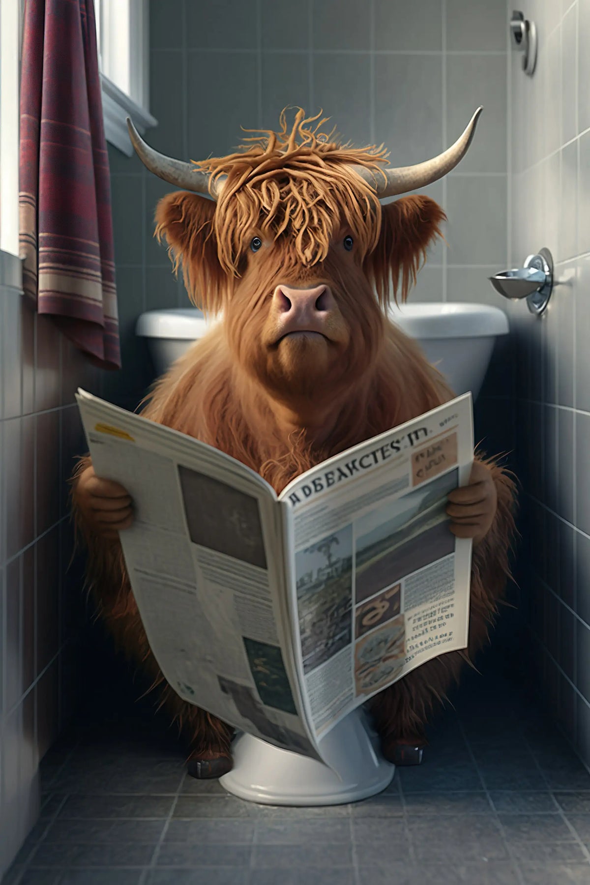 Funny Animals on the Toilet Bathroom Canvas Poster, Design 18 - A4 21X30cm Unframed / 18