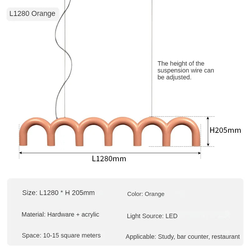 Minimalist chandelier in industrial style for interior decoration - Orange-L 128cm / Warm White