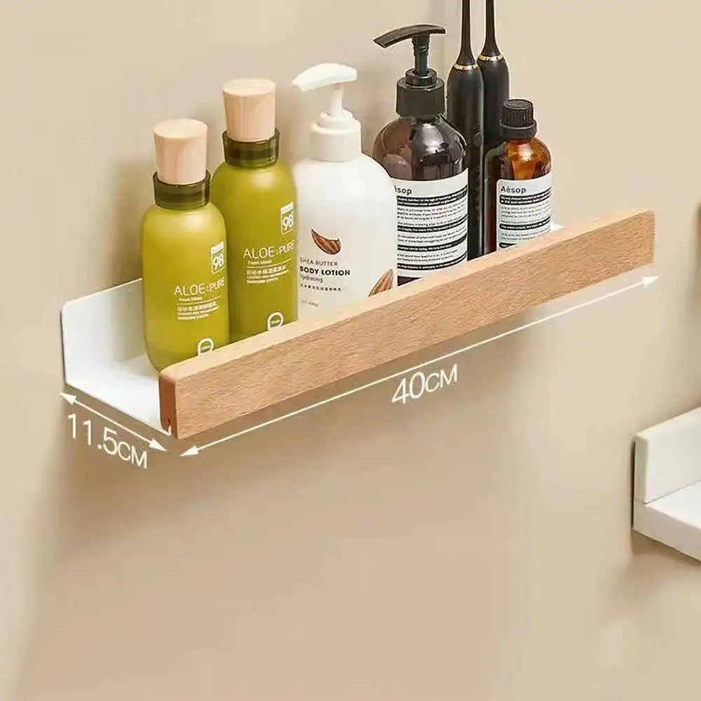 Waterproof beech shelf for kitchen and bathroom storage - White 40cm