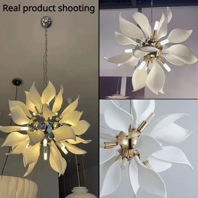Modern ceramic chandelier with flower petals and led light - view 4