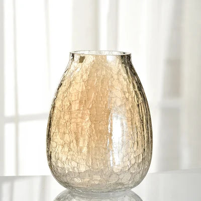 Light luxury handicraft ornaments, ice flower colored glass vase, large transparent glaze ware - 9.5 x 22 3