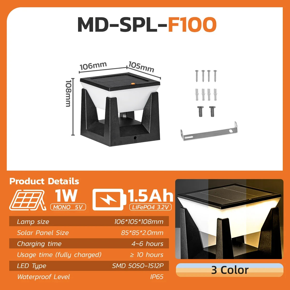 Waterproof solar floor lamp for outdoor lighting garden and driveway - 10CM 10CM