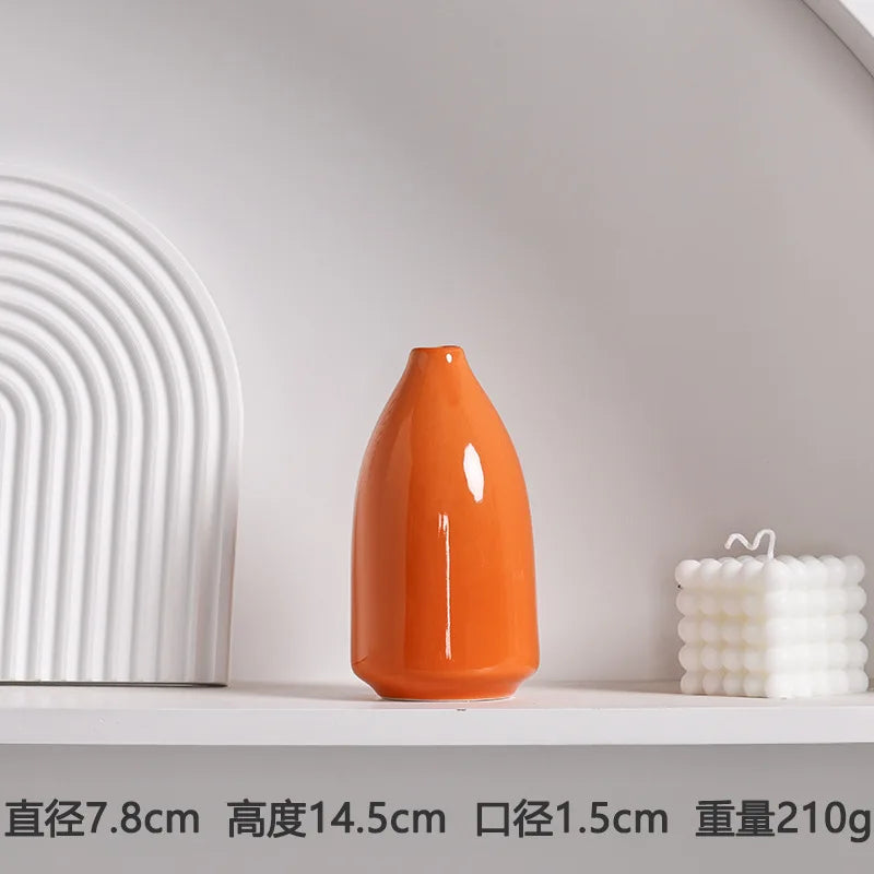 Modern Ceramic Vase with Minimalist Design, Dried Flower Vase, New Chinese Style Ceramic Vase, Luxury Home decor Orange Ceramic - 3