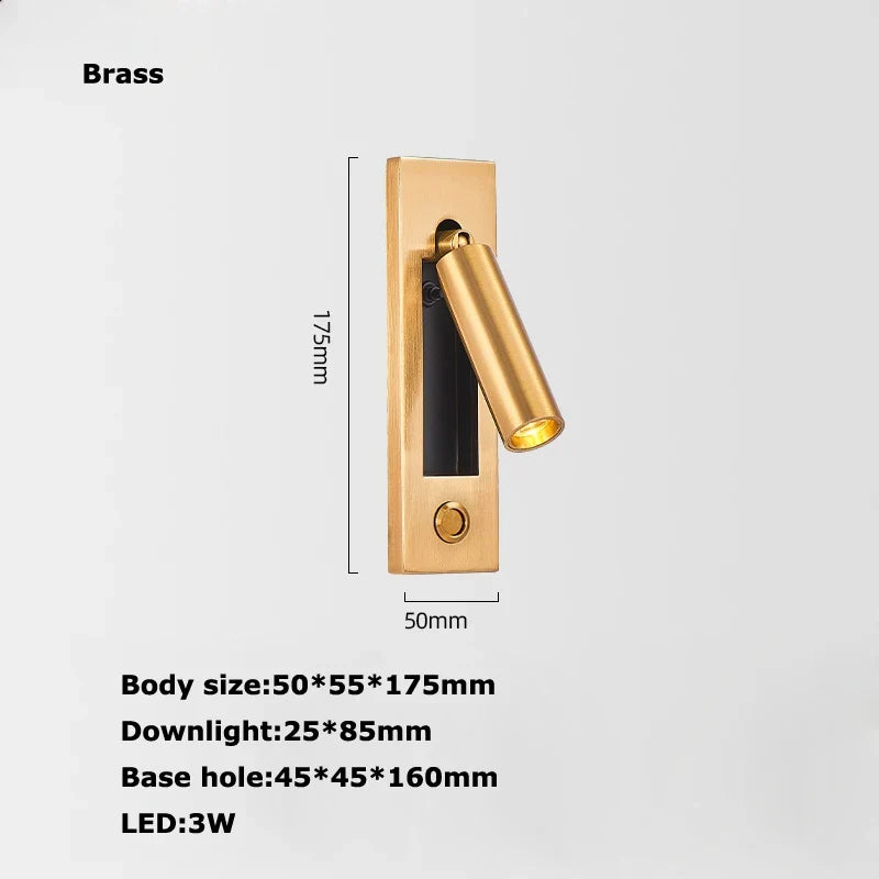 Black Brass LED Wall Spotlight with Switch and USB Port - Neutral light / Brass 1