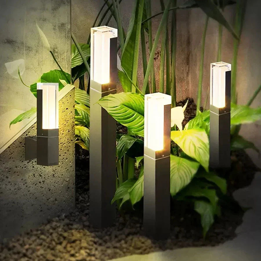 LED outdoor lamp with motion detector and aluminum picket - view 2