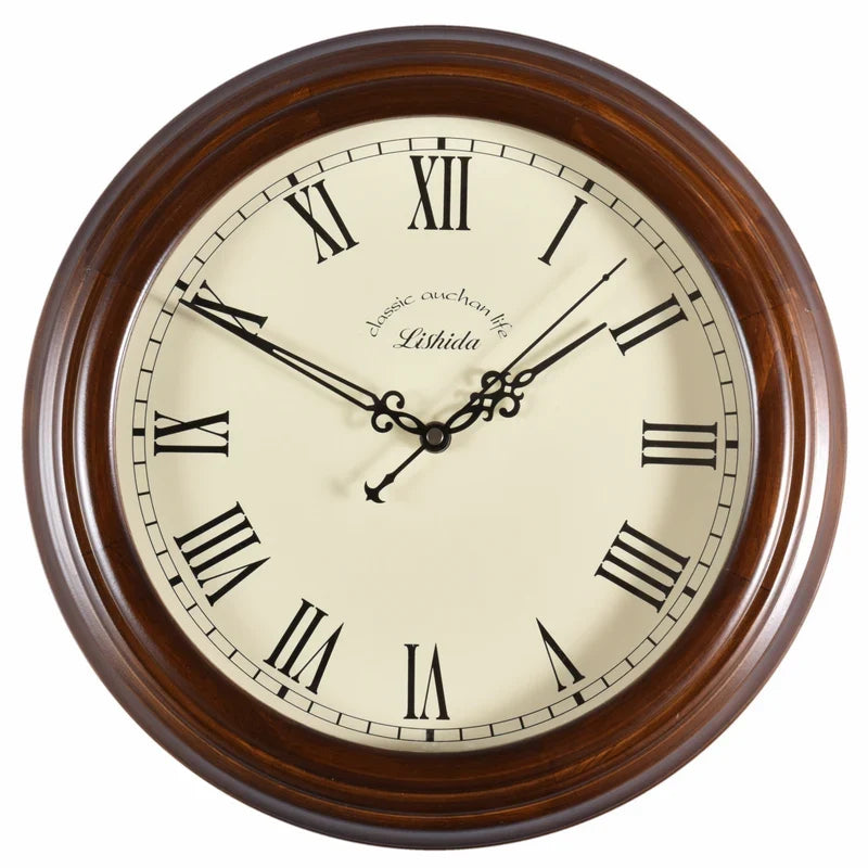 Silent wall clock customizable in retro modern wood - Walnut 6 (Rome)