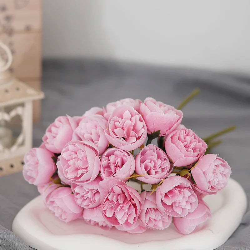 Bouquet of 27 artificial rose wines and peonies in decorative silk - Pink Purple