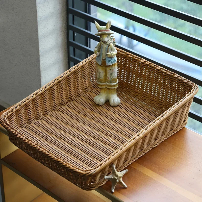 Service tray in woven basket rattan with handles for storage - view 3