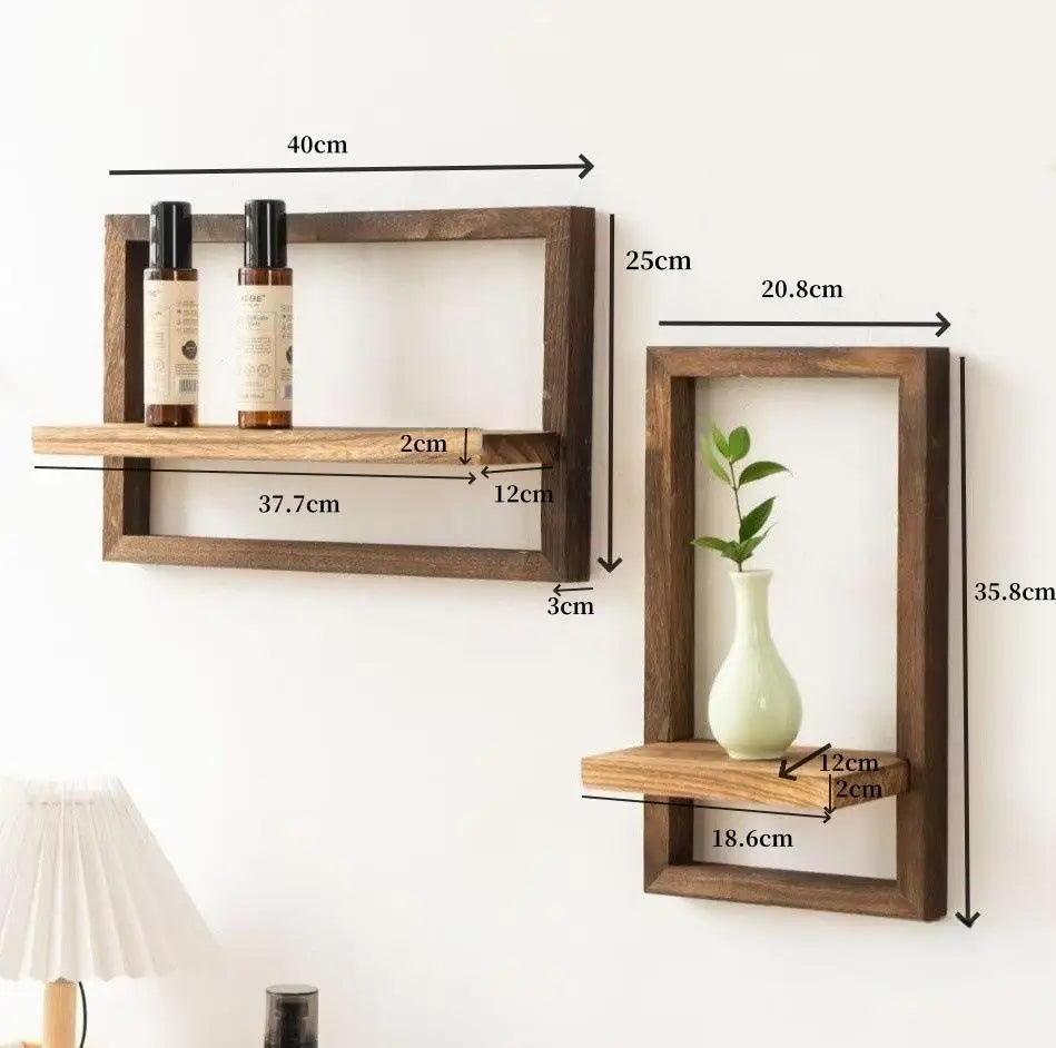 Floating wooden wall shelves for decorative storage - 2 Pieces Brown