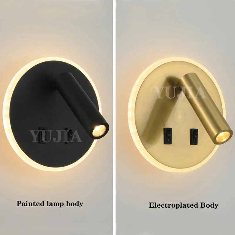 Modern led wall sconce with usb ports and adjustable reading lamps - view 2
